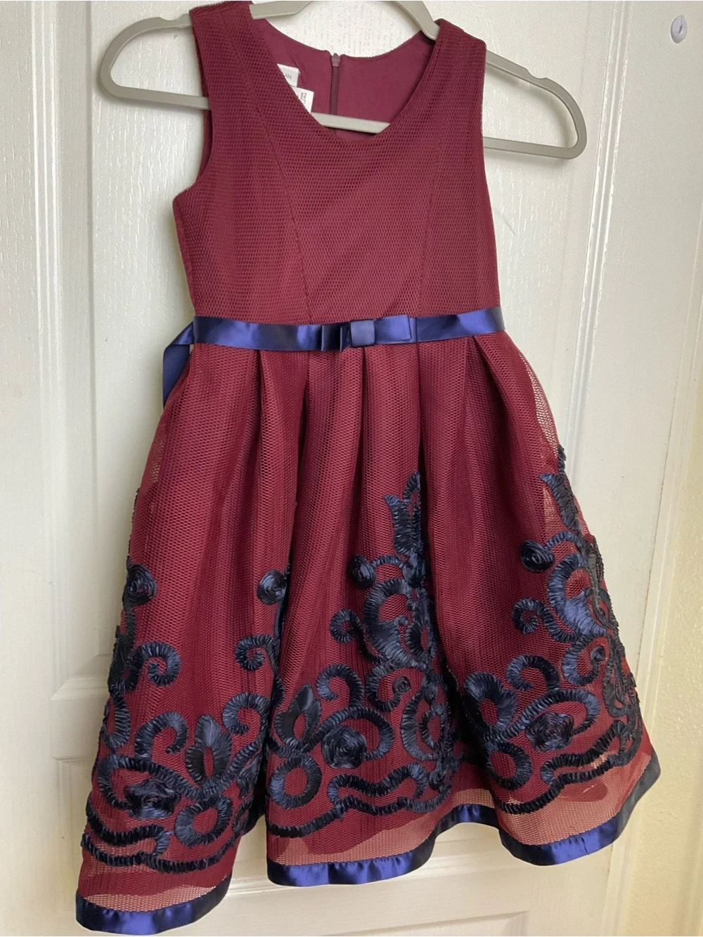 Bonnie Jean Girls Burgundy Navy Embroidered Fit & Flare Dress Size 10